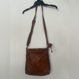 Lucky Brand Brown Leather Crossbody/Shoulder Bag with Geometric Detail